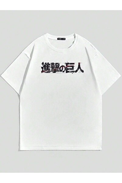 VBSVİBES تي شيرت محبوك مطبوع عليه Attack On Titan باللون الأبيض للجنسين
