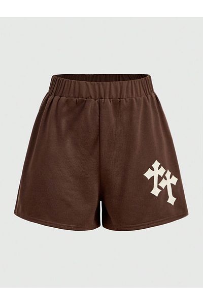 CLAYES Cross Pattern Combed Cotton Shorts - Brown Printed Short Without Cord