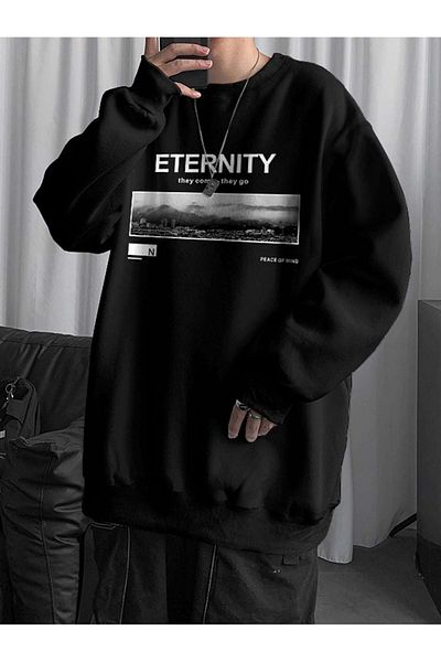 VBSVİBES Hanorac unisex oversize cu imprimeu Eternity cu decolteu triplu