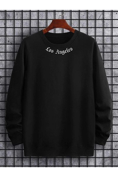 VBSVİBES Hanorac oversize unisex cu guler negru cu imprimeu Los Angeles