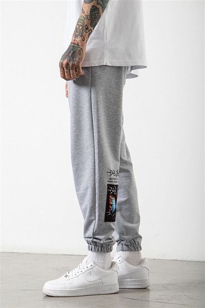 CLAYES Butterfly Leg Sweatpants Jogger - Gray Printed Rubber Leg High Waist