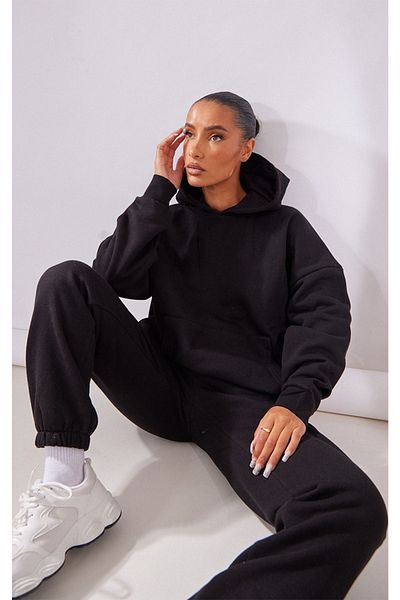 CLAYES Basic Straight Tracksuit Set Sweatshirt Jogger - Hooded Oversize Ribbed Rubber Leg