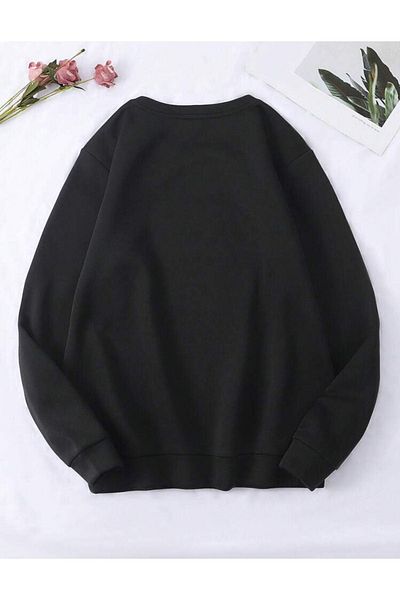 VBSVİBES Hanorac negru cu decolteu oversize VINTAGE HEART