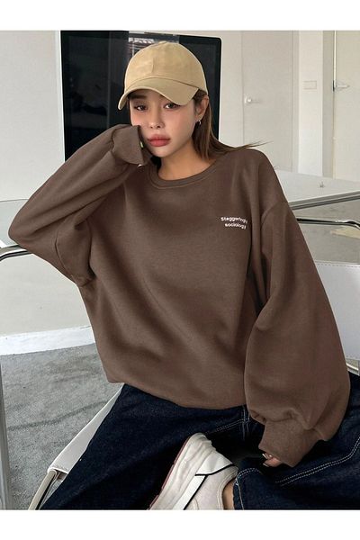 CLAYES Γυναικεία φούτερ καφέ Stagger Oversize