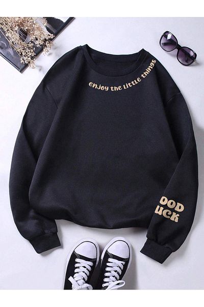 VBSVİBES SWEATSHIRT NEGRU OVERSIZE MOLD IMPRIMAT