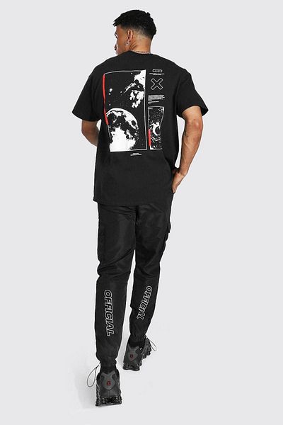 DUBU BUTİK Space X Single Jersey T-Shirt - Black Printed Oversize Crew Neck Short Sleeve T-Shirt