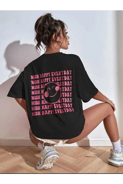 CLAYES Wish Happy Single Jersey - Μαύρο μπλουζάκι με στάμπα