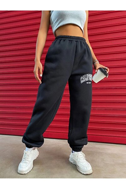 CLAYES California West Coast Sweatpants Jogger - Black Printed Rubber Leg High Waist