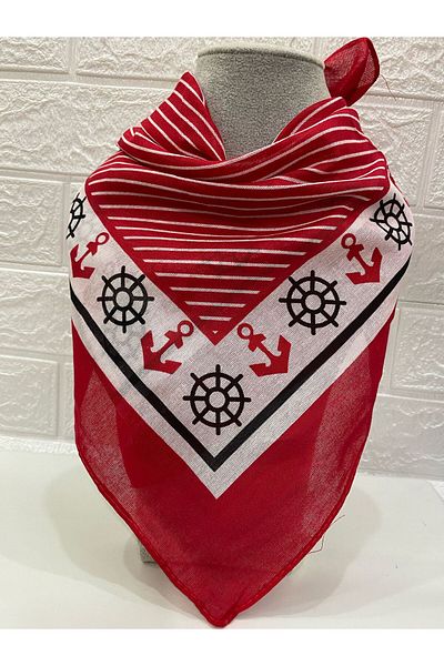 sema aksesuar Unisex Marine Patterned Anchor Helm Themed Striped Scarf