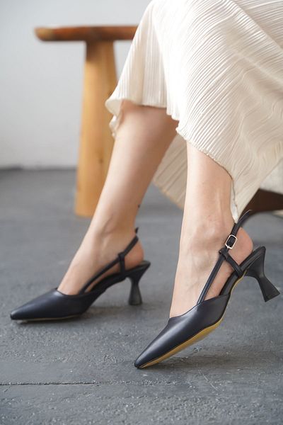 GOFFSHOES Navy Blue Leather Heeled Women's Shoes - Erica