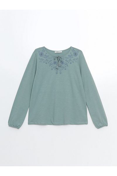 LC Waikiki Gemusterte Damenbluse mit Bindekragen