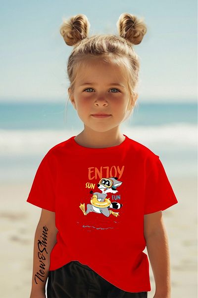 New Shine In Cart 6 and Above Purchases Get 1 T-Shirt as a Gift - Enjoy Sun Fun Printed Oversize Children's T-Shirt