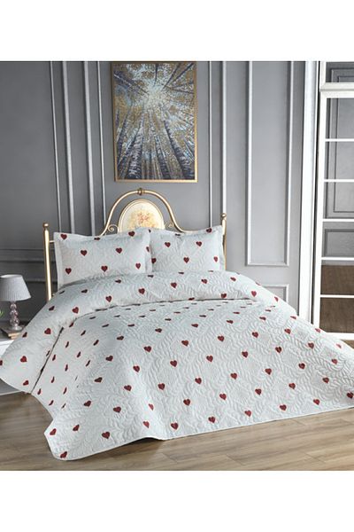 ZESA HOME Heart Printed Microfiber Ultrasonic Quilted Double Bed Cover