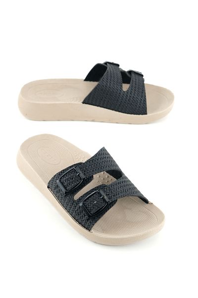 GEZER Women's Summer Pu Comfortable Sole Artificial Leather Two Buckle Adjustable Daily Slippers