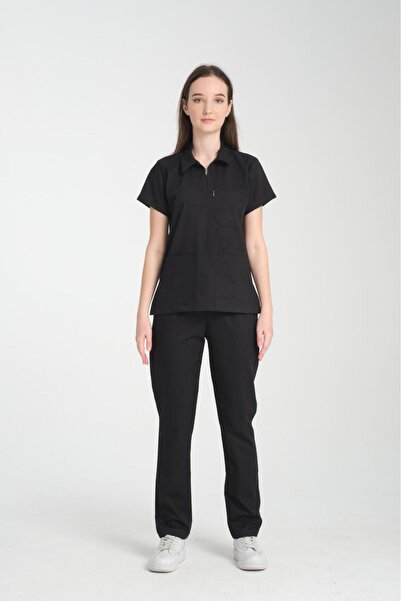 YILMAZ Üniforma  siyah POLO yaka Unisex likralı ütü istemeyen doktor hemşire ...