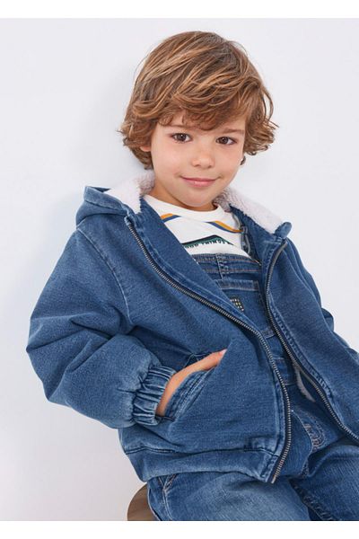 MAYORAL Knitted Denim Hooded Boy Sweatshirt with Plush Inside