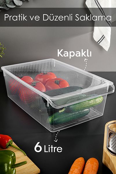 Meleni Home 6 Pieces Clamshell In-Cabinet Refrigerator Organizer - Fruit Vegetable Storage Container Refrigerator Organizer 6 Lt