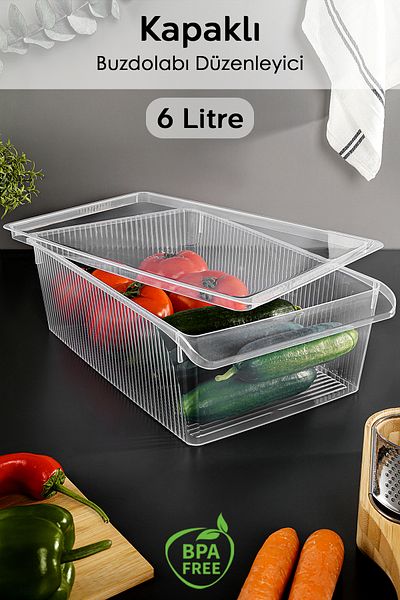 Meleni Home 1 Piece Storage Container with Lid - Organizer Organizer Fruit Vegetable Food Container Storage Box 6 Liters