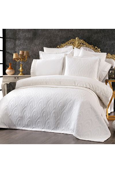 Solinas Collection Soldi Perla Cream Double Bed Cover and Lacy Duvet Cover Set