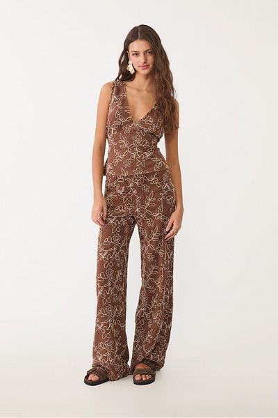 Stradivarius Linen blend embroidered straight-leg trousers
