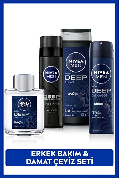 NIVEA MEN Erkek Bakım ve Damat Çeyiz Seti, Duş Jeli,Deodorant,Tıraş Köpüğü, Tıraş Sonrası Losyon