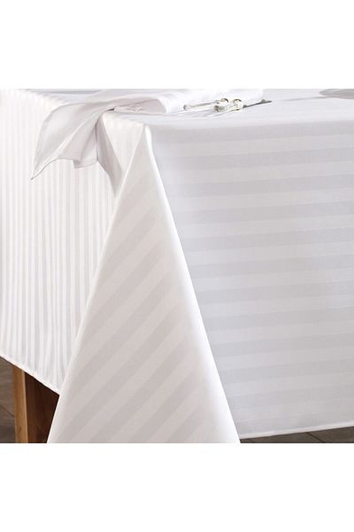 Kotonia Home Fata De Masa , Damasc, Dungi Late, 100% Bumbac, Alb, 180×320 Cm