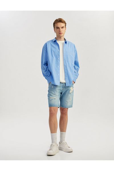 Koton New Season Cotton Ripped Detailed Bermuda Slim Fit Jean Shorts