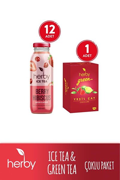 Herby Diyete Destek Paketi (ıce Tea Berry Hibiskus 12'li Şeker Ilavesiz Soğuk Çay Yeşil Çay Çilek Ve Lim