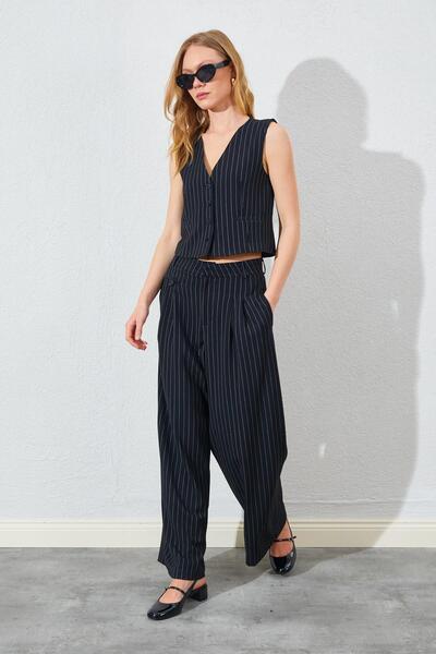 TENA Women's Black Vest and Pleated Trousers Suit