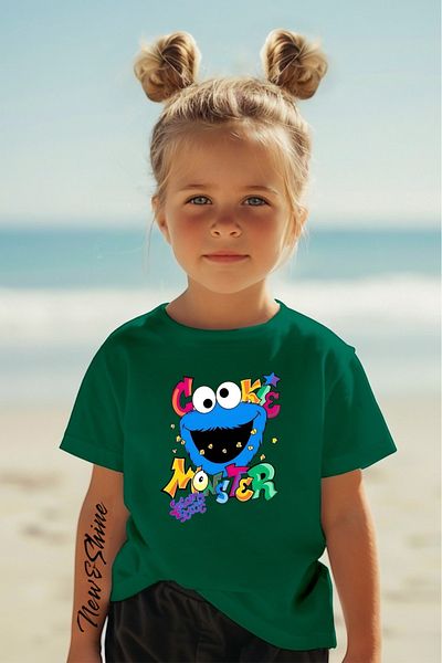 New Shine 1 tricou este un cadou pentru achiziții de 6 și mai sus în coș - Tricou supradimensionat pentru copii cu imprimeu Cookie Monster