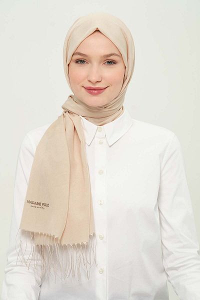 Madame Polo Viscone Thin Summer Shawl Light Beige Viscose Wrinkle-Free Daily Shawl 75X180 cm