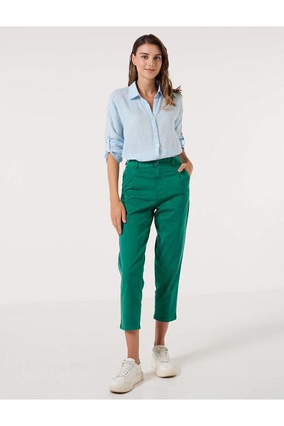 Jimmy Key Dark Green Normal Waist 4 Pocket Pleated Gabardine Trousers