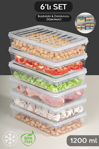 Meleni Home 6-Piece Microwave Compatible Storage Container with Transparent Lid - Organizer Organizer Food Storage Container 6X1200Ml