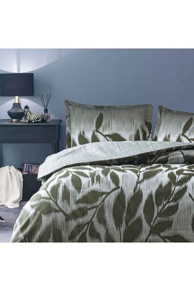 Taç 100% cotton satin double bed linen with leaves, TaçMako-Satin, Matilda