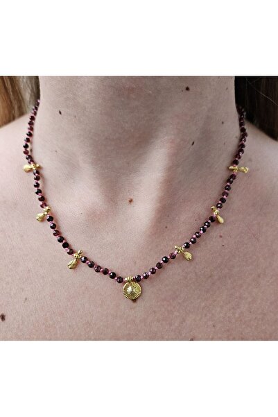 Tasarım G&a Jewels - Doğal Garnet (LAL) Taşlı Boncuklu Kolye - 925 Ayar Gümüş...