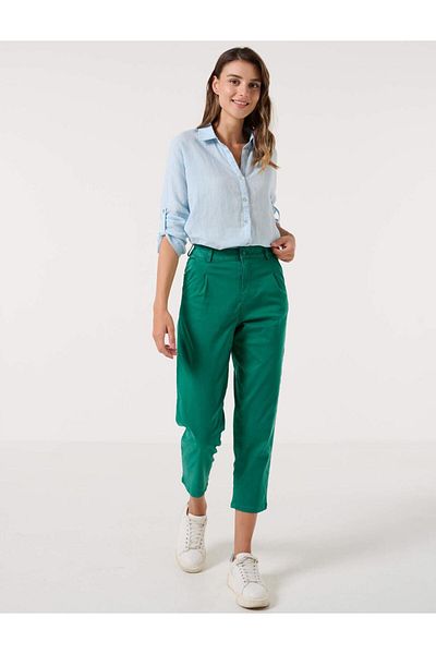 Jimmy Key Dark Green Normal Waist 4 Pocket Pleated Gabardine Trousers