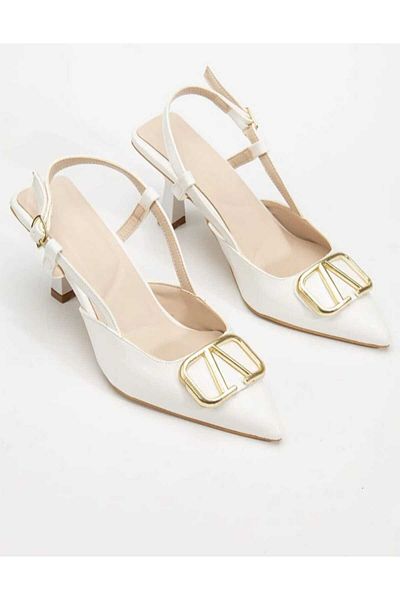 Dira White Patent Leather Buckle Detailed Thin Heel Shoes