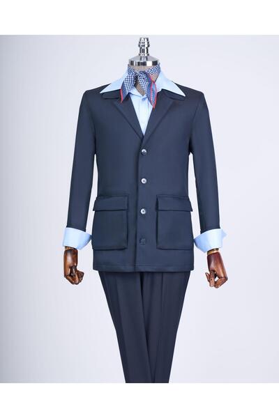 TerziAdemAltun Italian Style Men's Jacket and Pants Sports Suit Navy Blue T13228