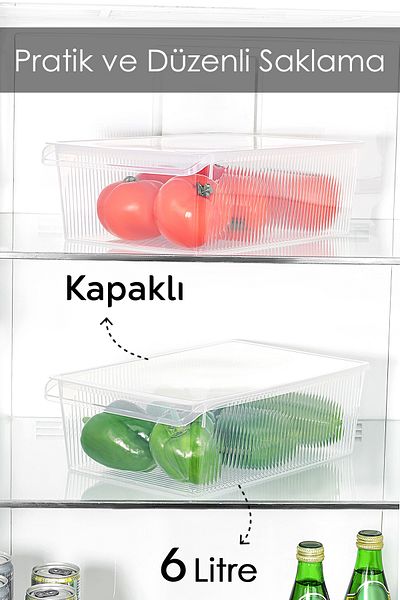 Meleni Home 2 Storage Containers with Lids - Organizer Organizer Fruit Vegetable Ration Container Storage Box 6 Liters