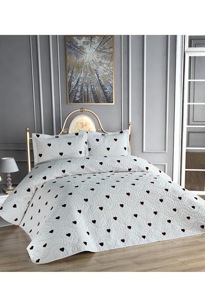 ZESA HOME Heart Printed Microfiber Ultrasonic Quilted Double Bed Cover