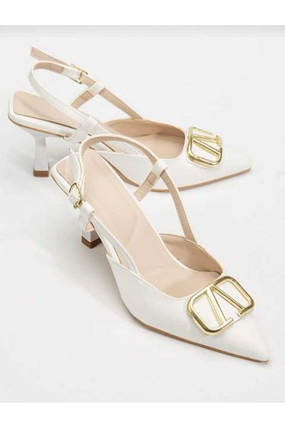 Dira White Patent Leather Buckle Detailed Thin Heel Shoes