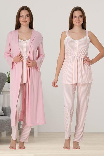 LOHOUSE Women's Strappy Powder Striped Maternity Pajamas Set 4 Pieces