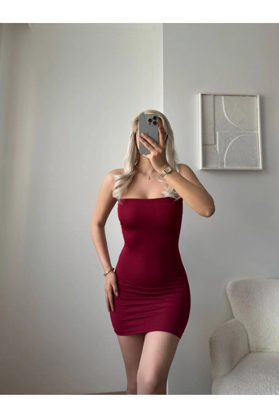 Arzulica Rochie Mini Sexy fără bretele Burgundy 65 cm