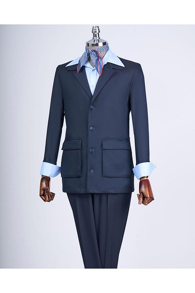 TerziAdemAltun Italian Style Men's Jacket and Pants Sports Suit Navy Blue T13228
