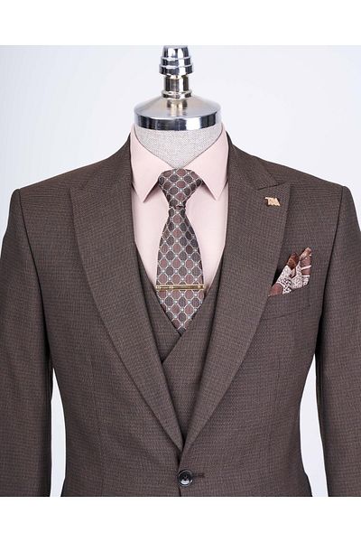 TerziAdemAltun Italian Style Jacket Vest, Pantalon Suit (Brown) - T12827