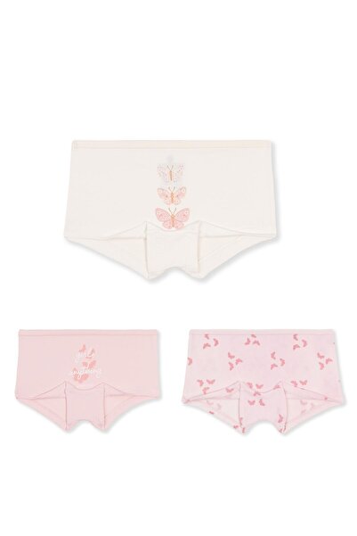 BAYKAR Kız Çocuk Pamuklu Renkli Baskılı Likralı Boxer 3'lü Paket 5848 Renkli