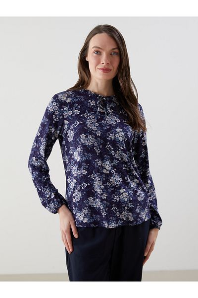 LC Waikiki Damenbluse mit Bindekragen, Blume