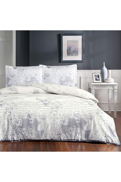 Taç Lenjerie pat dublu bumbac 100% satinat, TaçMako-Satin, Paisley Indigo