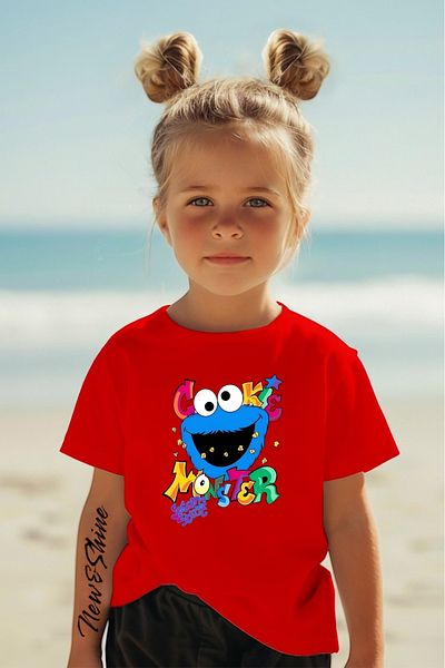 New Shine In Cart 6 and Above Purchases Get 1 T-Shirt as a Gift - Cookie Monster Printed Oversize Children's T-Shirt