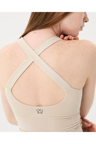 Ayma Active Krema Çapraz Sırt Halter Bluz